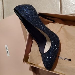 Miu Miu glitter pumps in sparkling blue